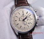 Fake Breitling Stainless Steel Transocean White Chronograph Brown leather Band Wrist Watch